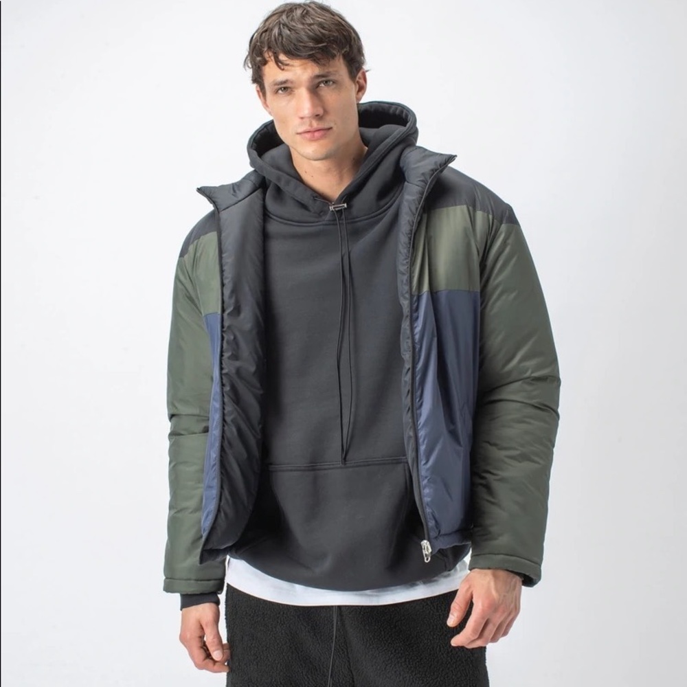 Patchwork Reversible Puffer Jacket Dk Army/Ink - image 1